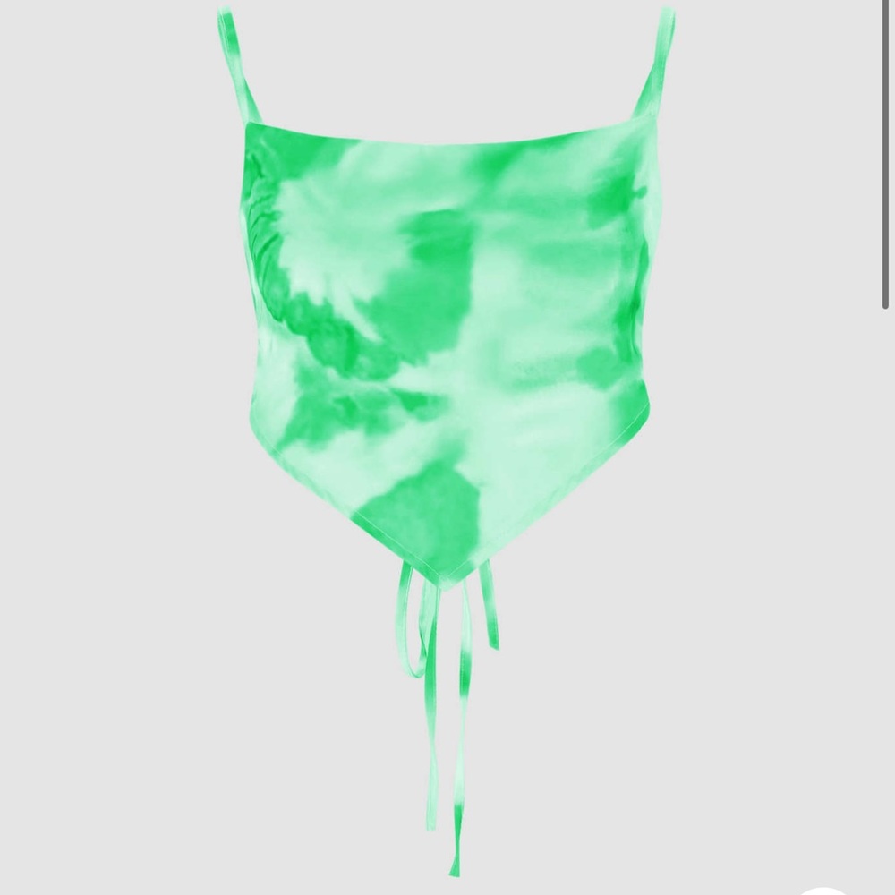 CIDER Green and White Watercolor Satin Bandana Tie Back Strappy Backless Top